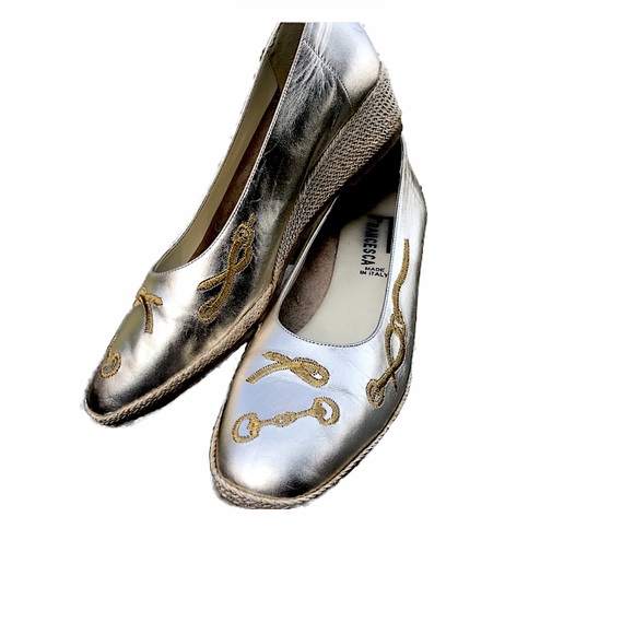 Francesca Made in Italy Leather Espadrilles Colour White Gold - Picture 5 of 8